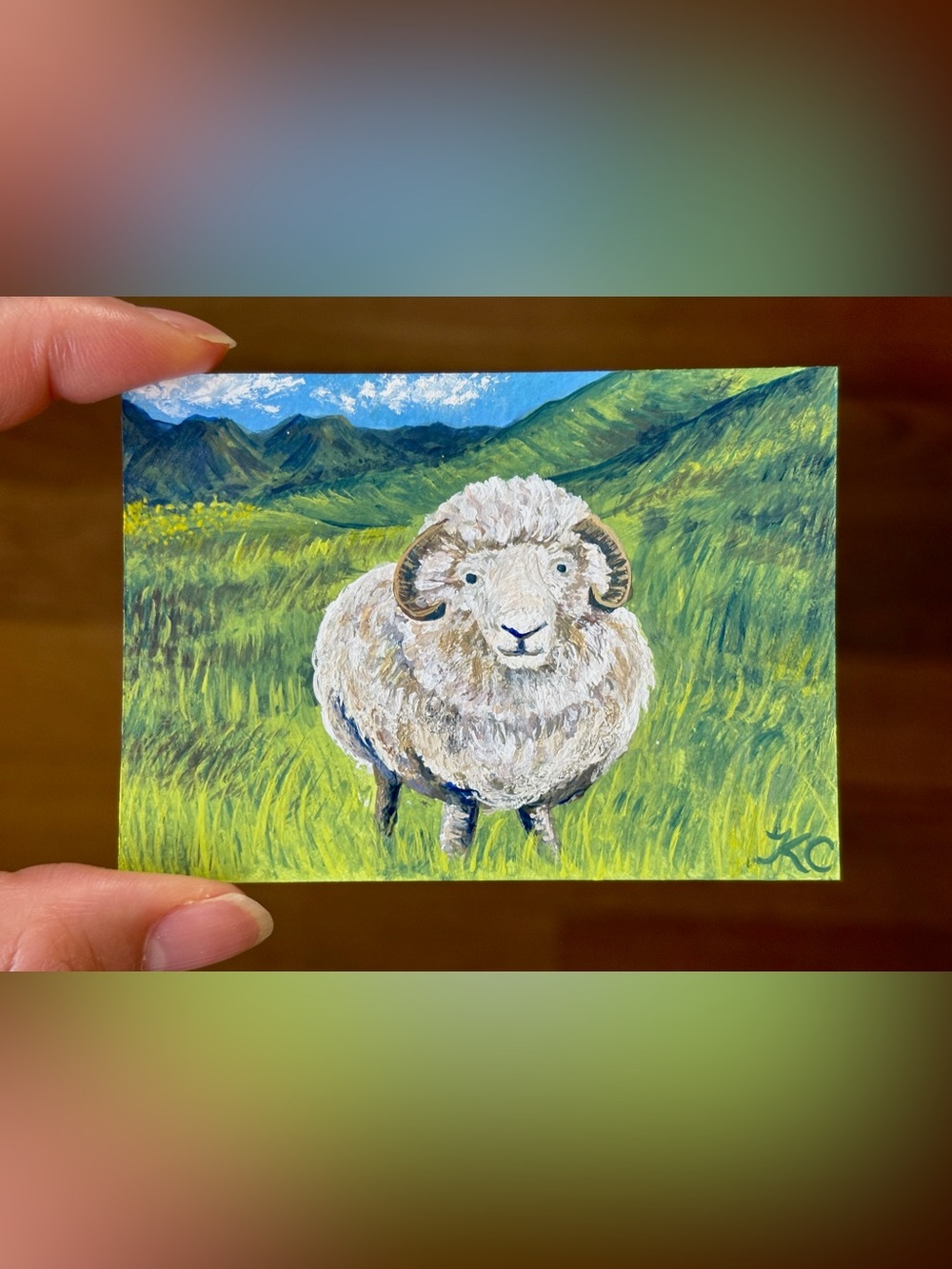 ACEO Original Sheep Field Panoramic Landscape Series 3of3 Acrylic-PaperTrailbyKC